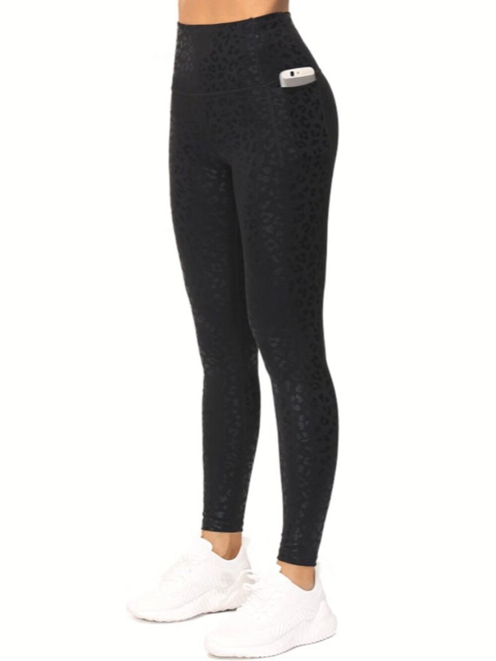NWT The Gym People Tummy Control Workout Leggings Pockets Black Leopard Size S